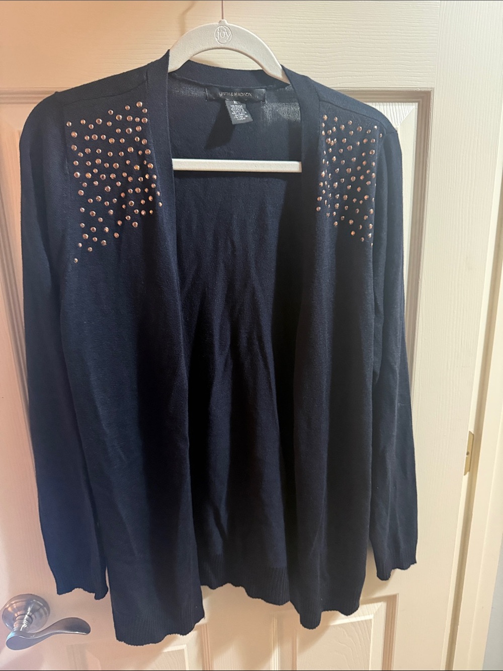 39th & Madison Navy Open-Front Cardigan with Gold Studs